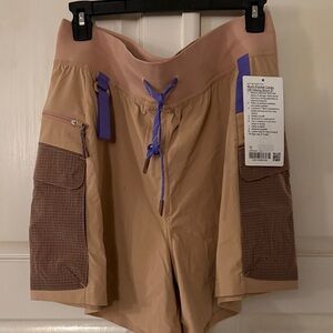 Lululemon Beige and Brown Cargo Shorts with Purple Accents